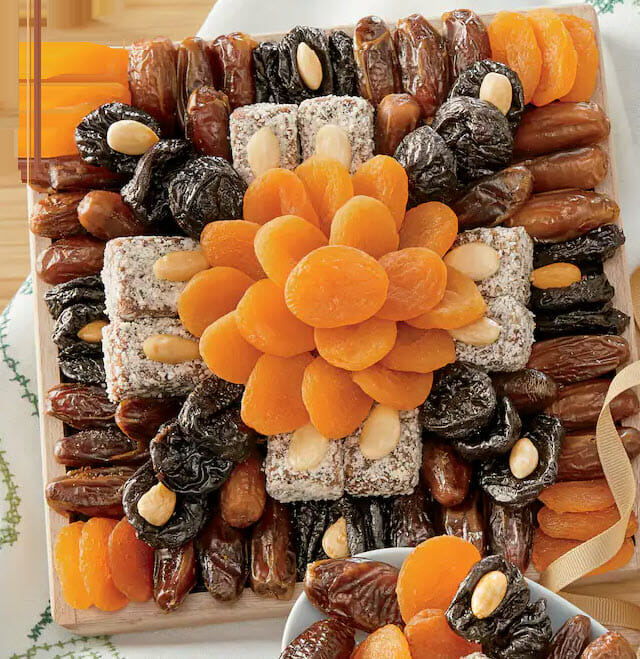 Holiday Dried Fruit Tray with sweet dates, apricots and prunes