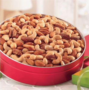 Jumbo mixed nuts in a red tin.