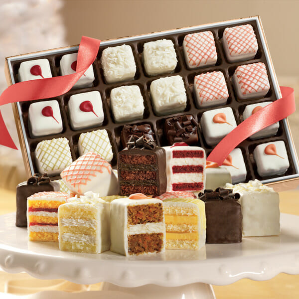 A box of 24 petits fours in six different flavors